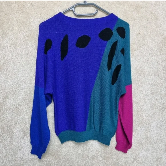 Vintage 1980s Jumper Ladies Size 12 St Michael Crew Neck Tight Knit Block Colour - Picture 3 of 9